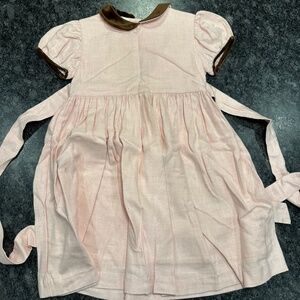 Papo d'anja Pink with Brown Velvet Trim Lined Dress - Girls size 5 years